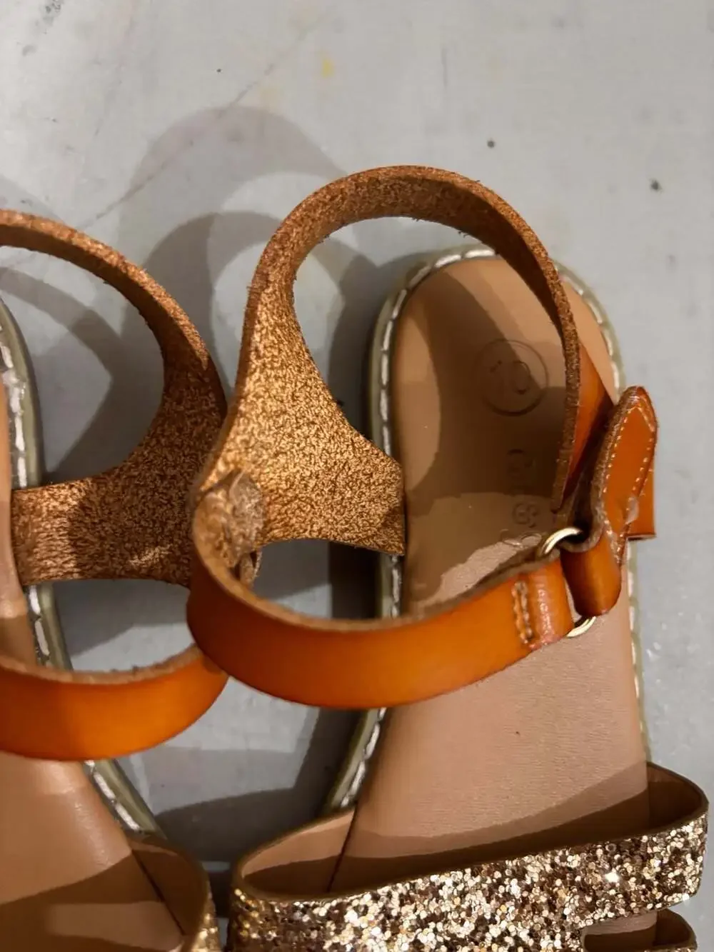 Cat & Jack Girls Gold Glitter Ankle Strap Sandals, Size 10